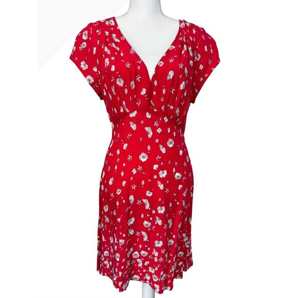 Free People Dresses & Skirts - Free People Red Floral Print Keyhole Back Dinner Dress Size 10 NWT